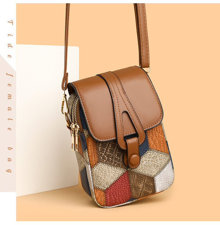 Bagviera compact phone crossbody bag, blue brown patchwork, gallery view 8