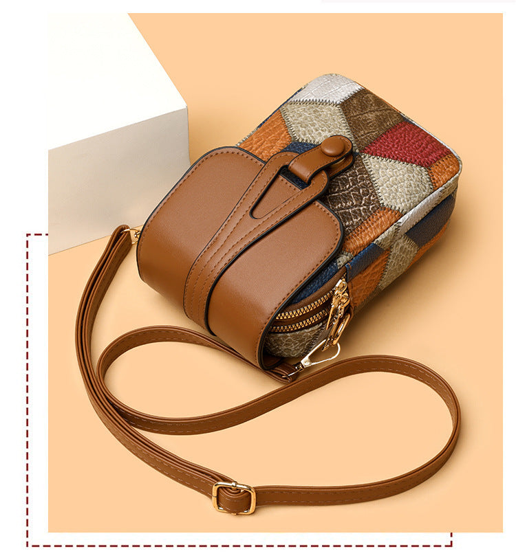 Bagviera compact phone crossbody bag, blue brown patchwork, gallery view 2
