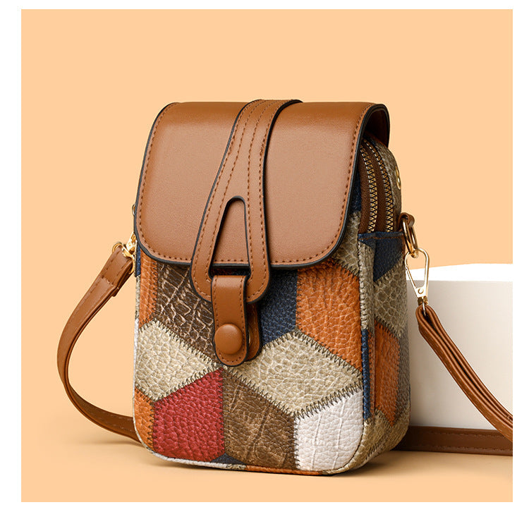 Bagviera compact phone crossbody bag, blue brown patchwork, gallery view 6