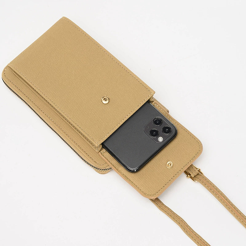 Bagviera slim phone wallet crossbody bag, apricot, front pocket fits a smartphone
