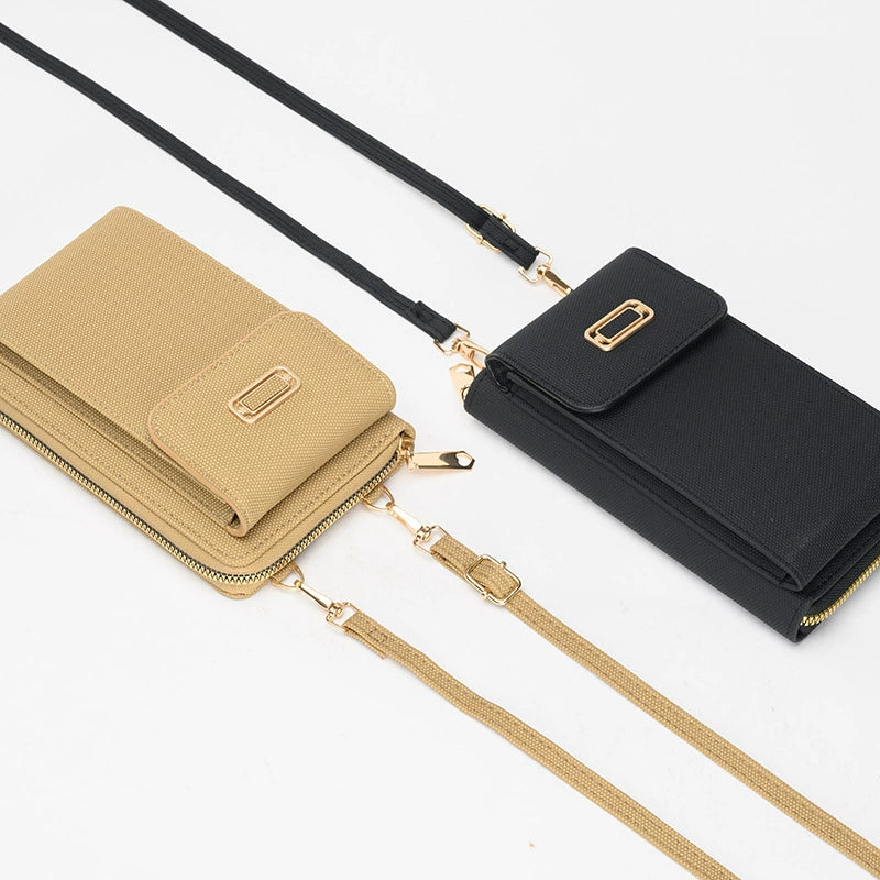 Bagviera slim phone wallet crossbody bag, apricot and black colour comparison