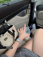 Aria Structured Tote, oatmeal car side