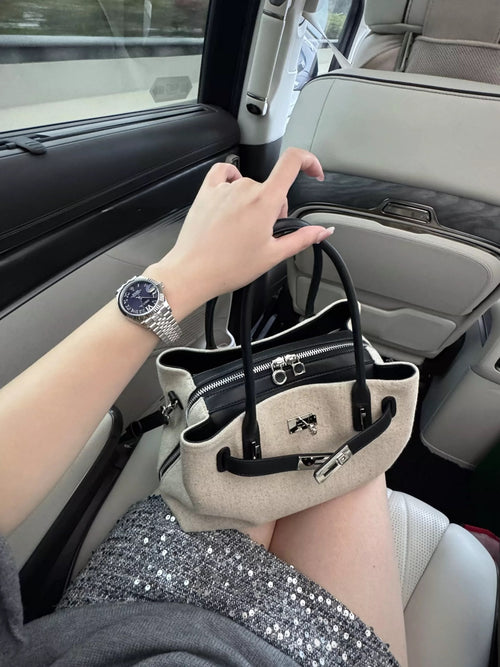 Aria Structured Tote, oatmeal front