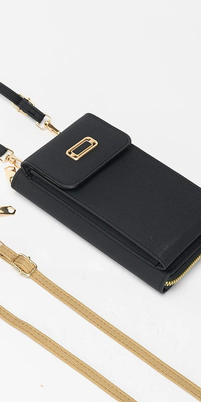 Bagviera slim phone wallet crossbody bag, black, front view