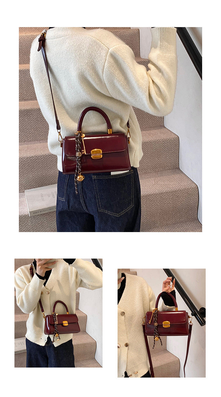 Cora Lock Box Bag, burgundy outfit