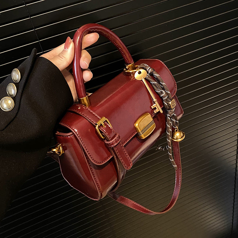 Cora Lock Box Bag, burgundy side
