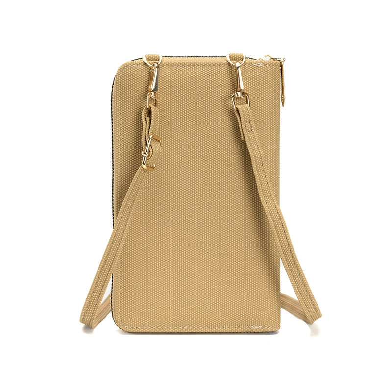 Bagviera slim phone wallet crossbody bag, apricot, back view with adjustable crossbody strap
