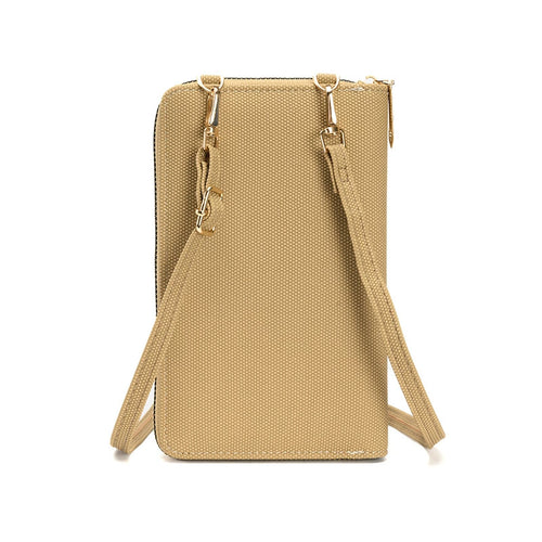 Bagviera slim phone wallet crossbody bag, apricot, back view with adjustable crossbody strap