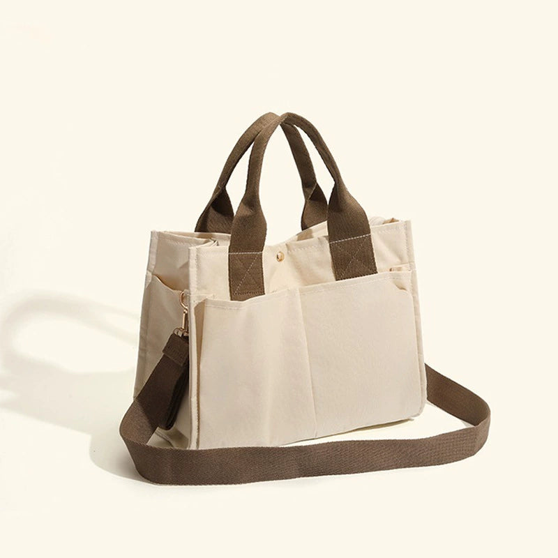 Bagviera canvas work tote bag, black, front view with exterior pockets