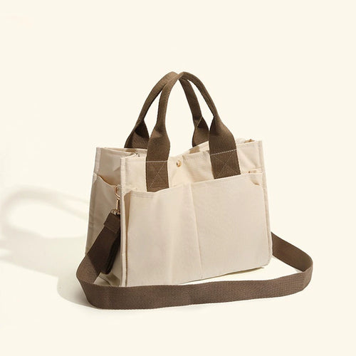 Bagviera canvas work tote bag, black, front view with exterior pockets